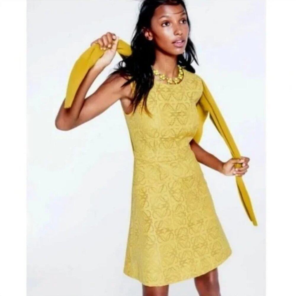 J. Crew Sunflower Yellow Textured Jacquard Eyelet Dress